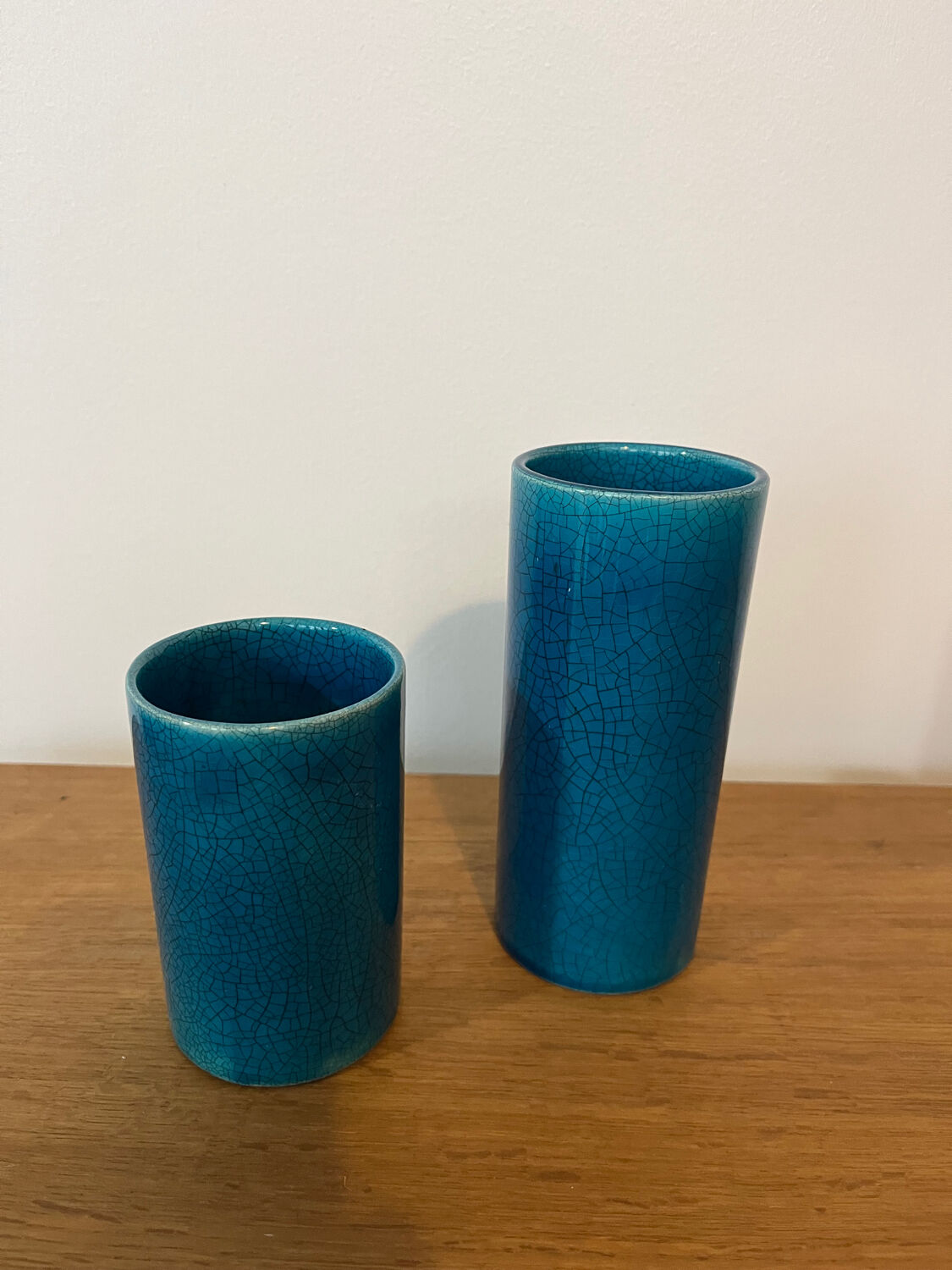 Paire de vases céramique turquoise style Lachenal