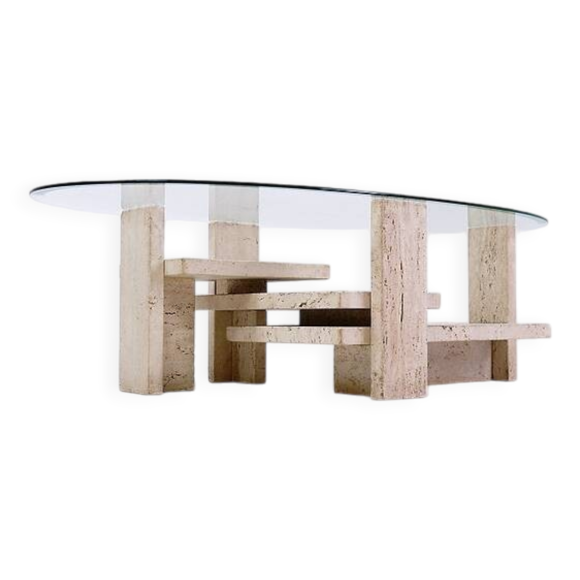 Glass and Travertine Coffee Table, Willy Ballez, 1970s
