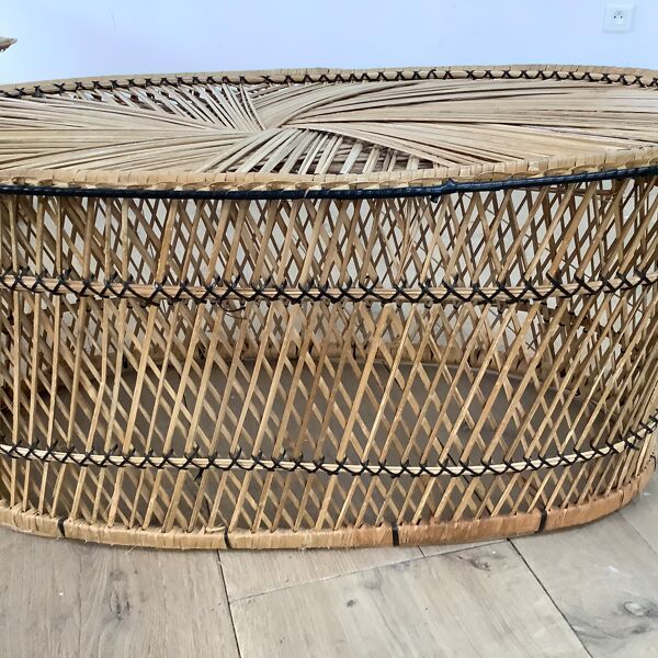 table basse ovale palmier en buri, années 1970