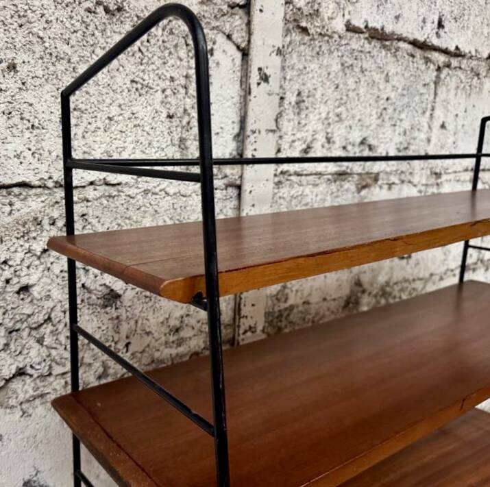 Étagère bibliothèque année 1950 en fer forgé et bois