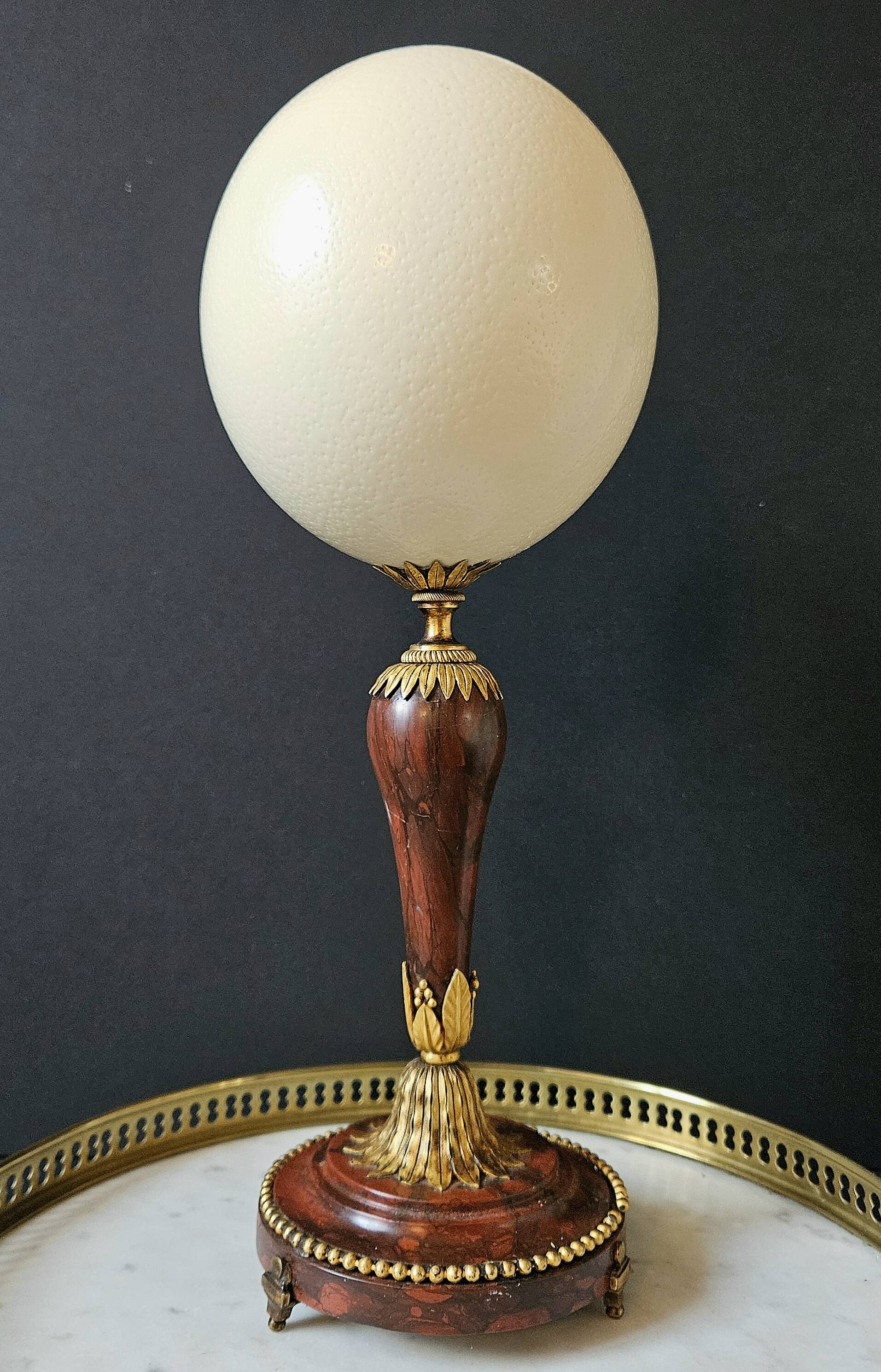 Ostrich Egg, Base in Brass and Brown Marble Empire Napoleon III H: 35cm