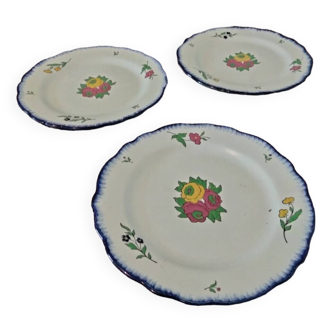 3 assiettes Salins a motifs de fleurs