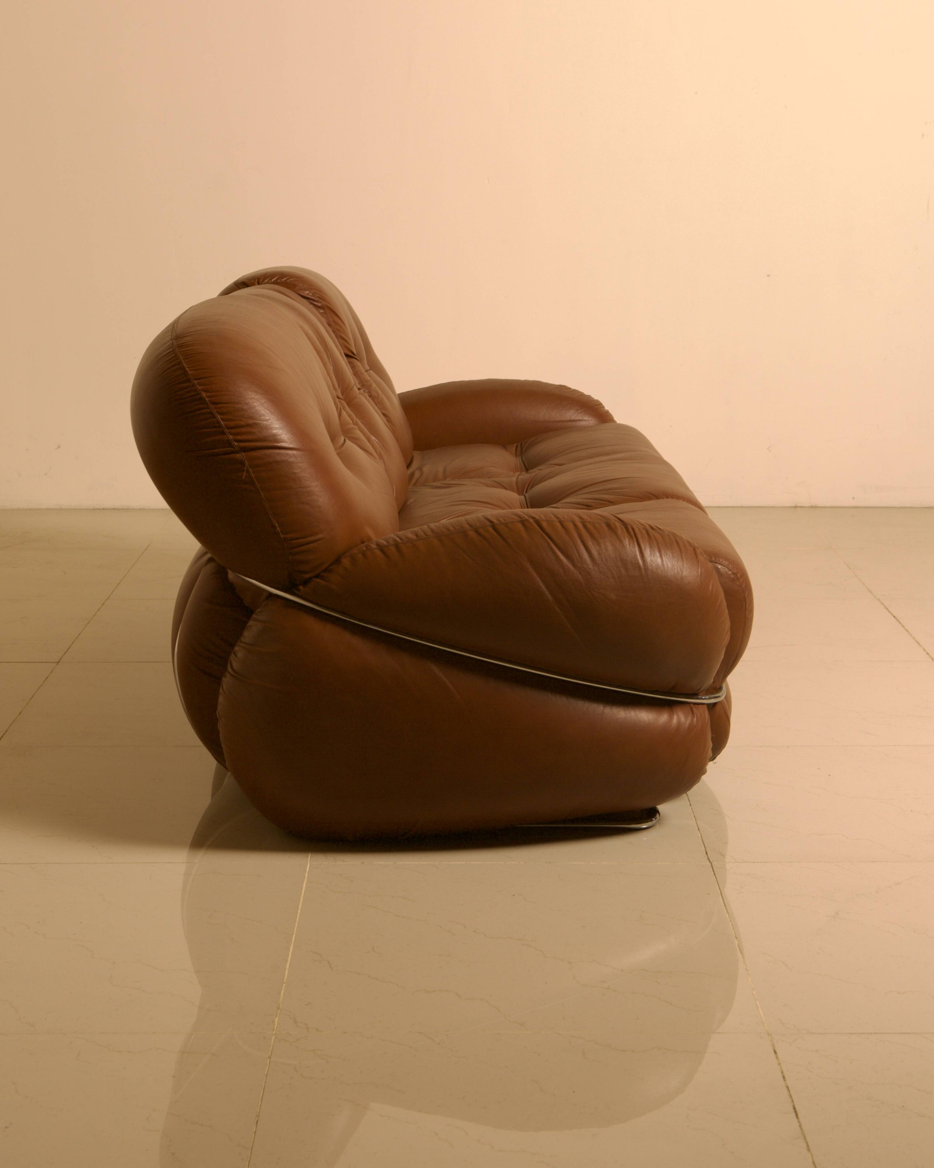 Italian brown leather "Okay" sofa by Adriano Piazzesi 70's