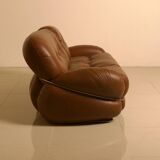Italian brown leather "Okay" sofa by Adriano Piazzesi 70's