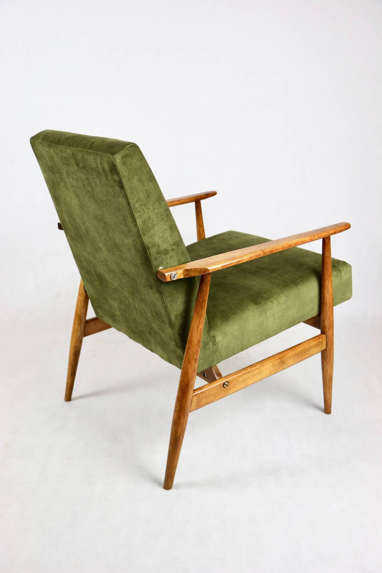 Armchair 'Lis', 1970s olive green design by Henryk Lis - natural wood