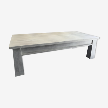 Table low Indonesian solid teak wood, patinated white.