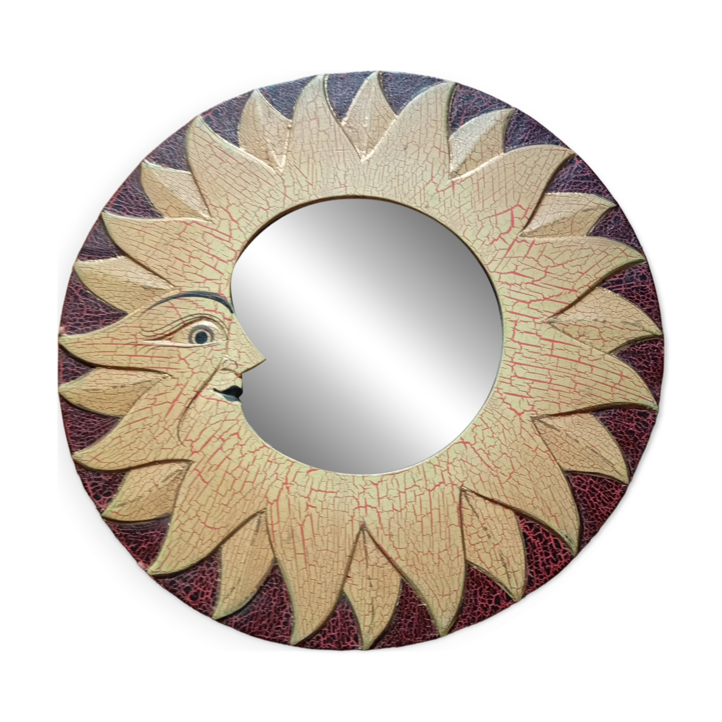 Yellow & brown wooden sun mirror