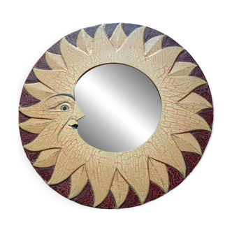 Yellow & brown wooden sun mirror