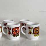 Set of 7 Arcopal coffee cups for Mobil vintage 70's