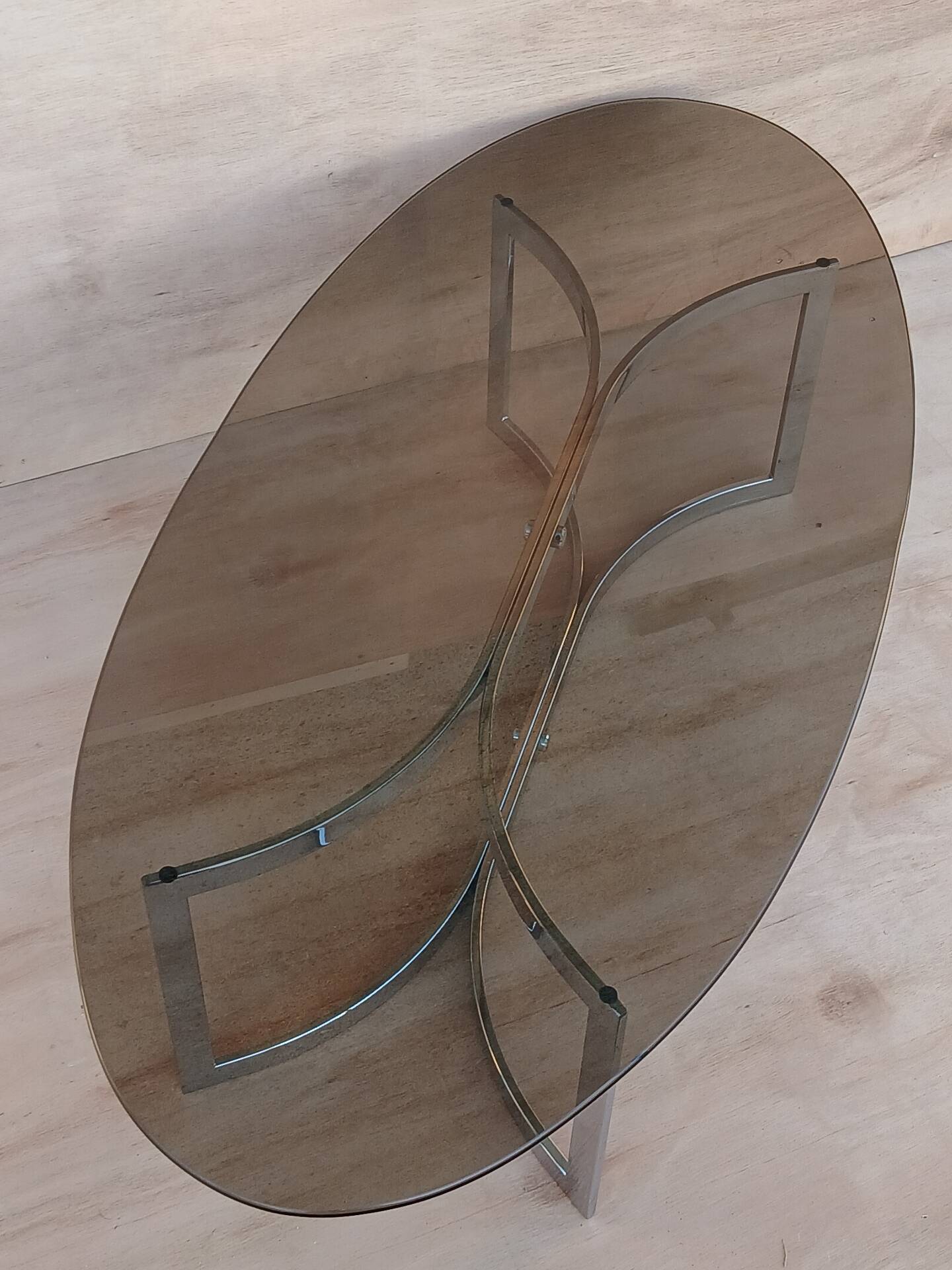 Glass and chrome coffee table from the 1970s.
