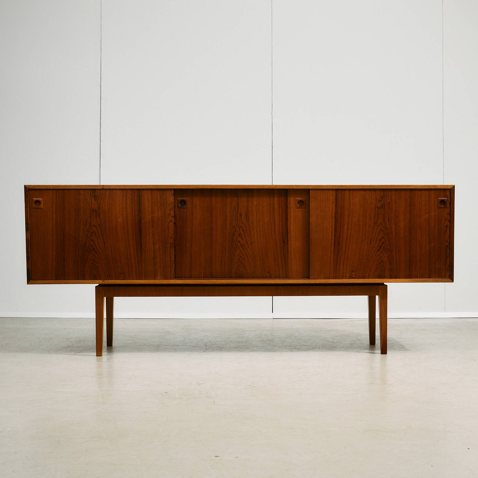 Rosewood and Teak Low Sideboard with Sliding Doors, 1960s