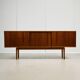 Rosewood and Teak Low Sideboard with Sliding Doors, 1960s