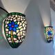 Pair of Tiffany-style wall sconces in colored glass mosaic