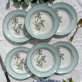 6 vintage white and green porcelain soup plates Iris Moulin des Loups "Sargosse" 1950s