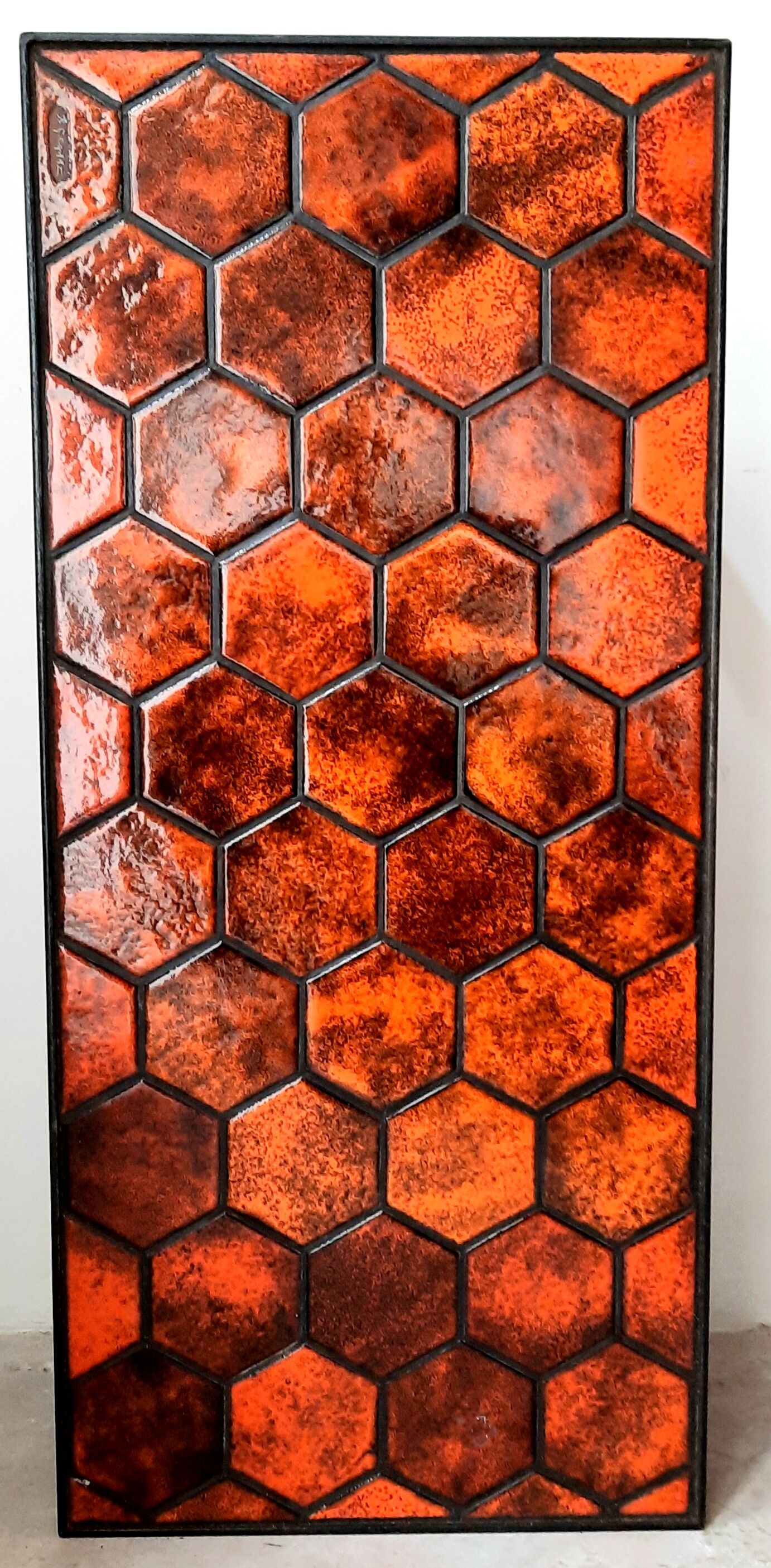 Ceramic coffee table glazed orange vintage 1960