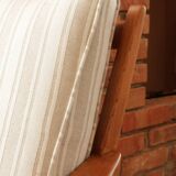 Scandinavian armchair in beige and white striped fabric