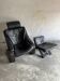 Vintage Scandinavian Black Leather Armchair with Ottoman — Solid Dark Wood Frame, Mid‑Century Modern