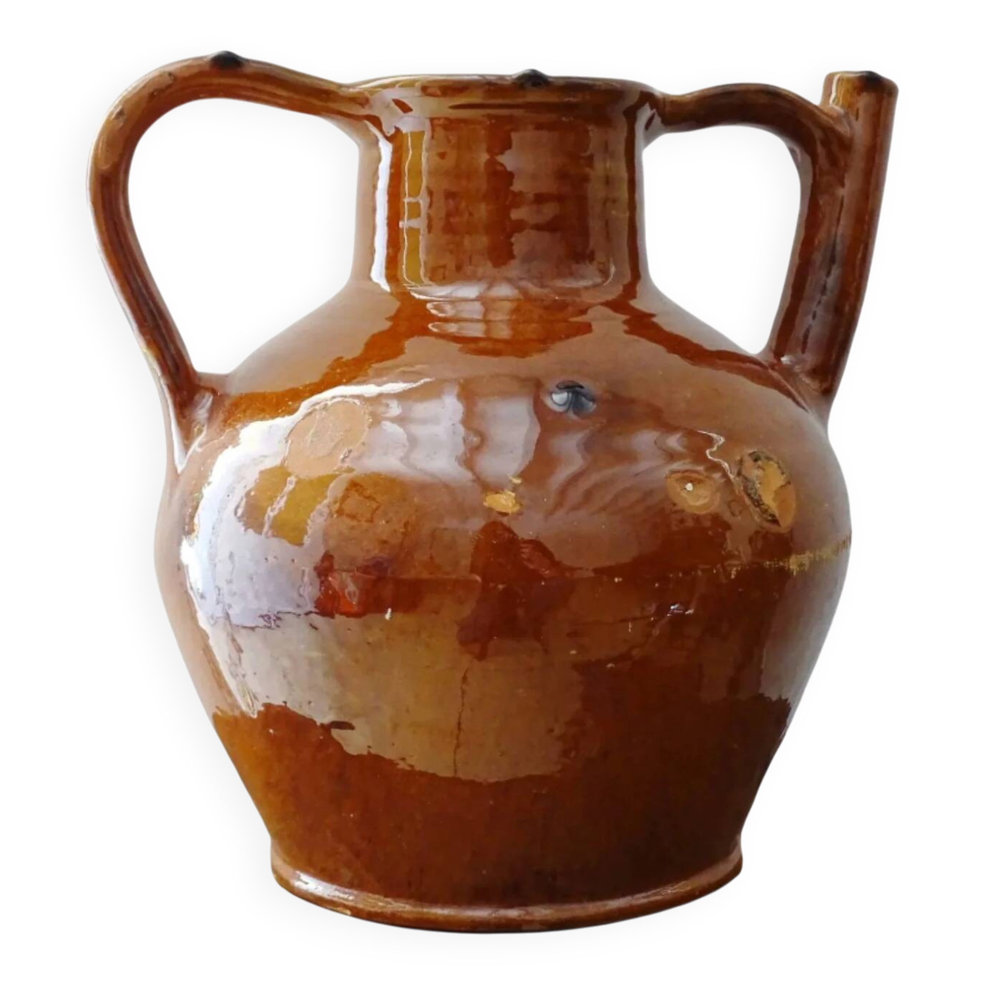 Orjol ancien français à glaçure orange foncé, provenant du Languedoc