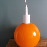 70s space age orange glass globe ball pendant light