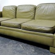 Jansen Olive green leather sofa France 1970