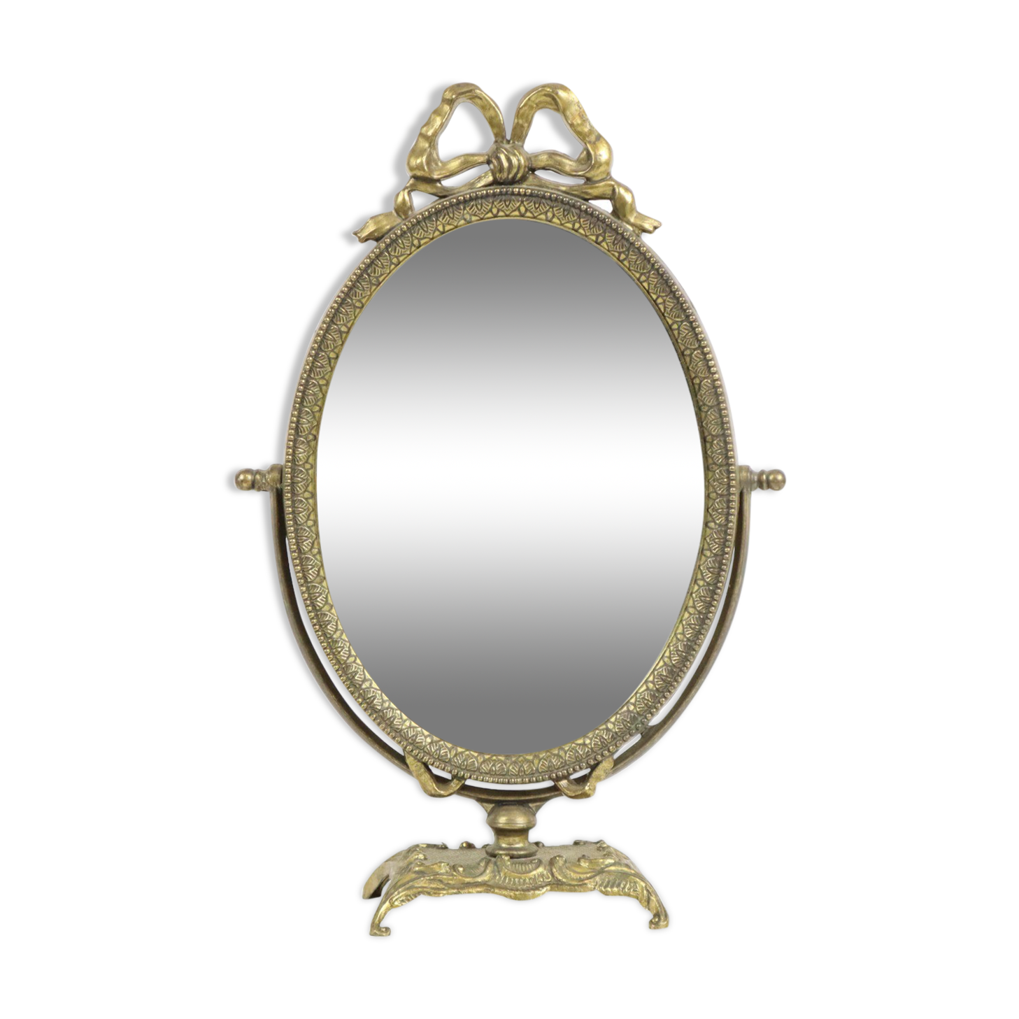 Vintage italian dressing mirror with bow baroque style gold tiltable 34cm