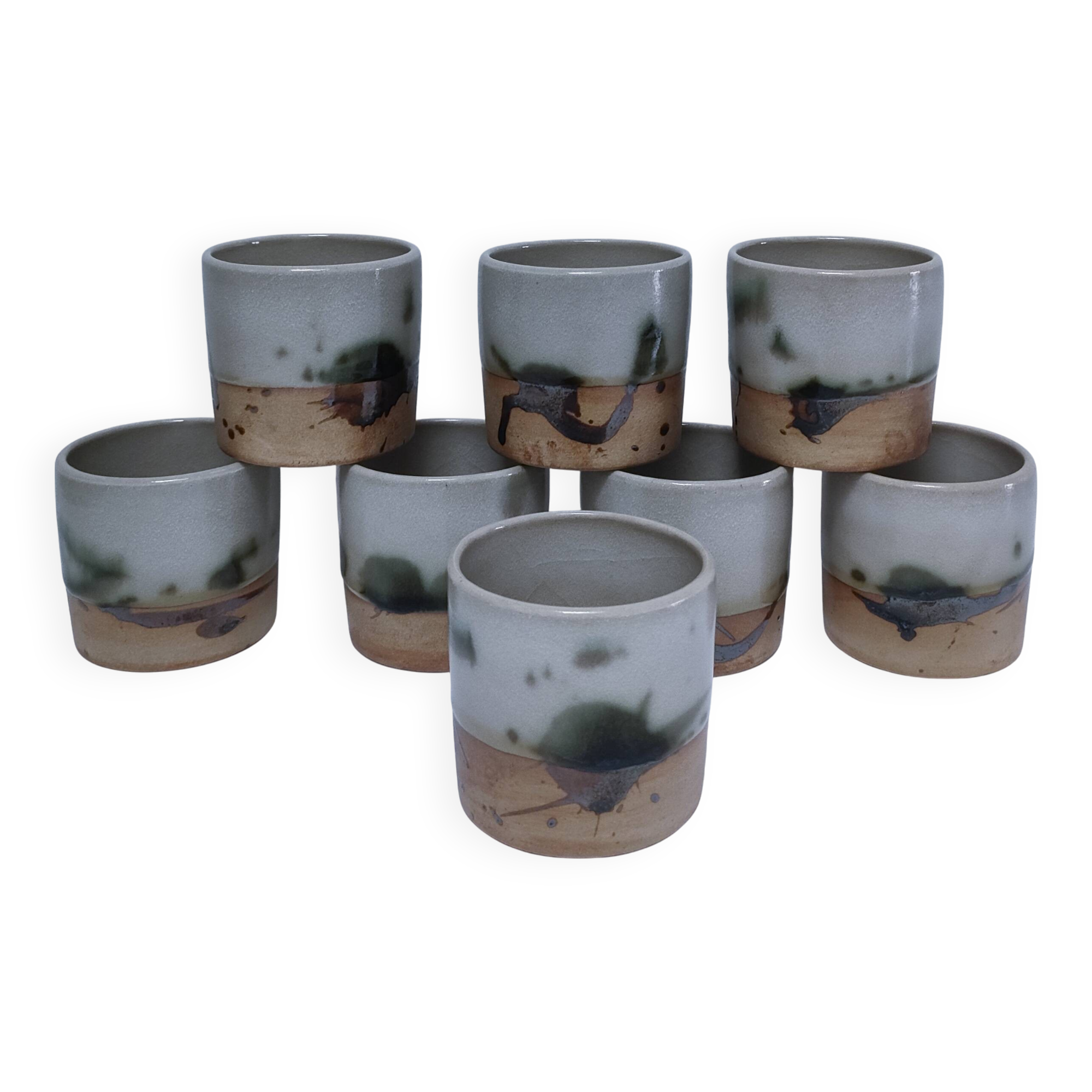 Eight ceramic glasses pottery la colombe Vallauris
