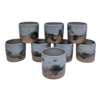 Eight ceramic glasses pottery la colombe Vallauris