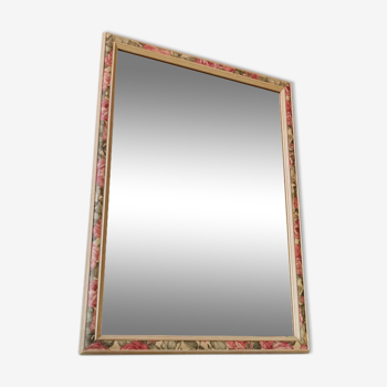 Miroir fleuri vintage en bois 80s   34x49cm