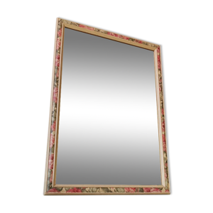 Miroir fleuri vintage en bois 80s