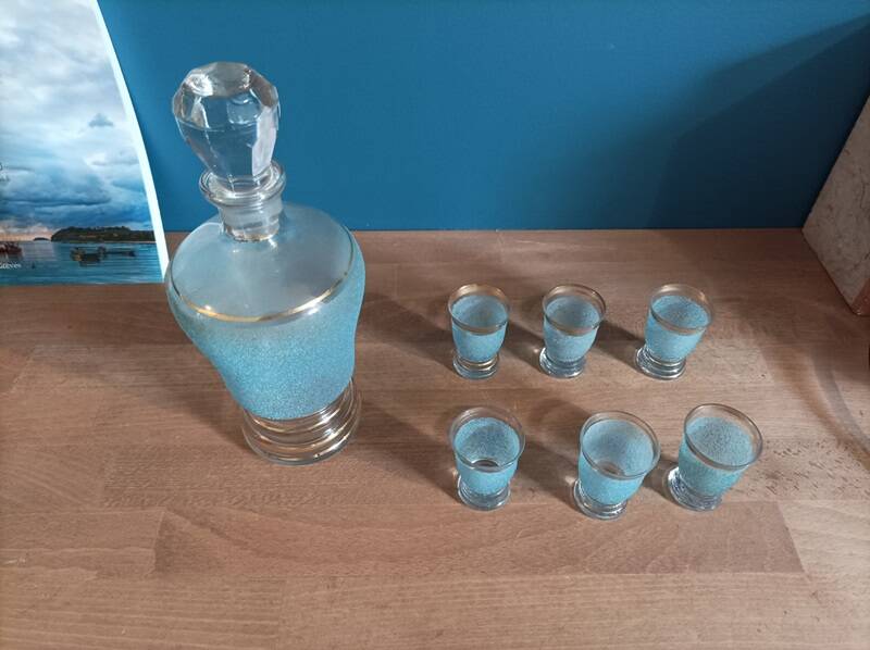 Sandblasted glass bottle service with golden edging Art Deco dp 0323120