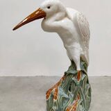Vintage Italian ceramic crane bird XL Majolica