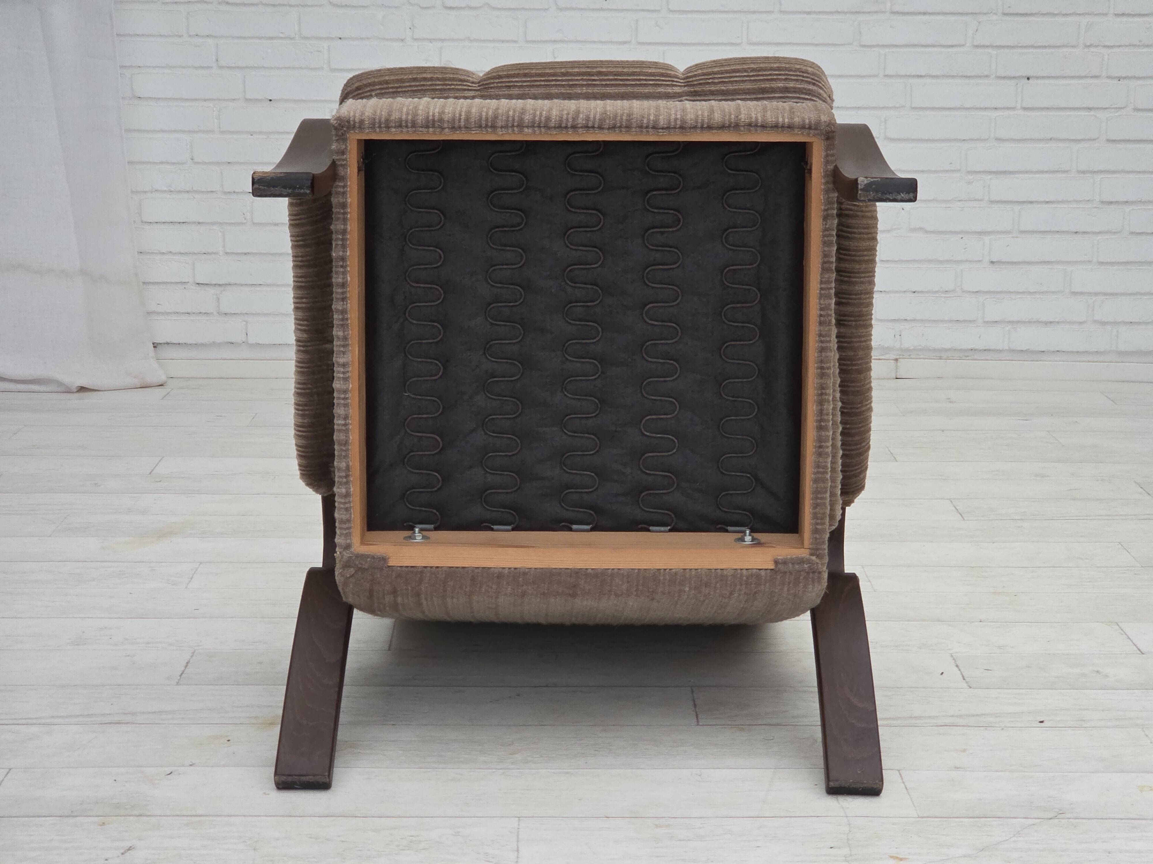 1970s, pair of Danish armchairs, brown furniture corduroy, beech wood.