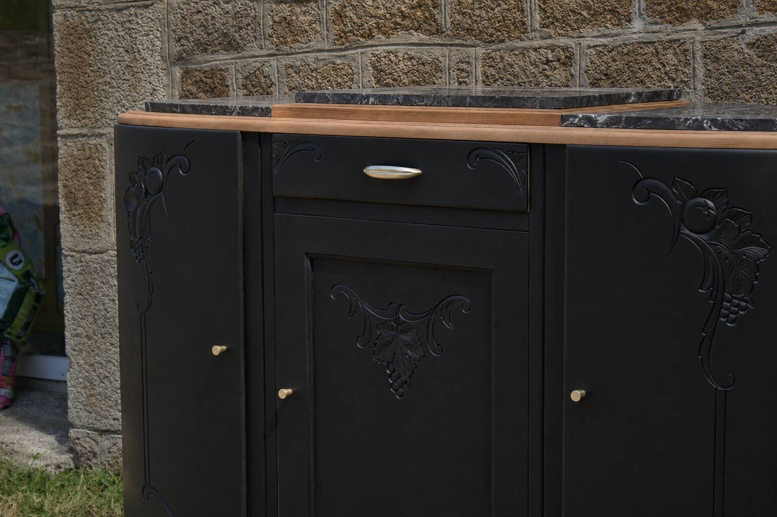 Art Deco buffet with 3 doors in black – Original marble