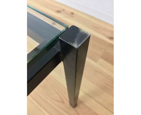 Modernist coffee table 50s black metal and glass