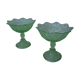 Paire de coupes drageoirs en verre pressé taillé vert absinthe
