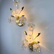 Pair of hibiscus floral sconces, frosted Murano glass, Italy, 1970s