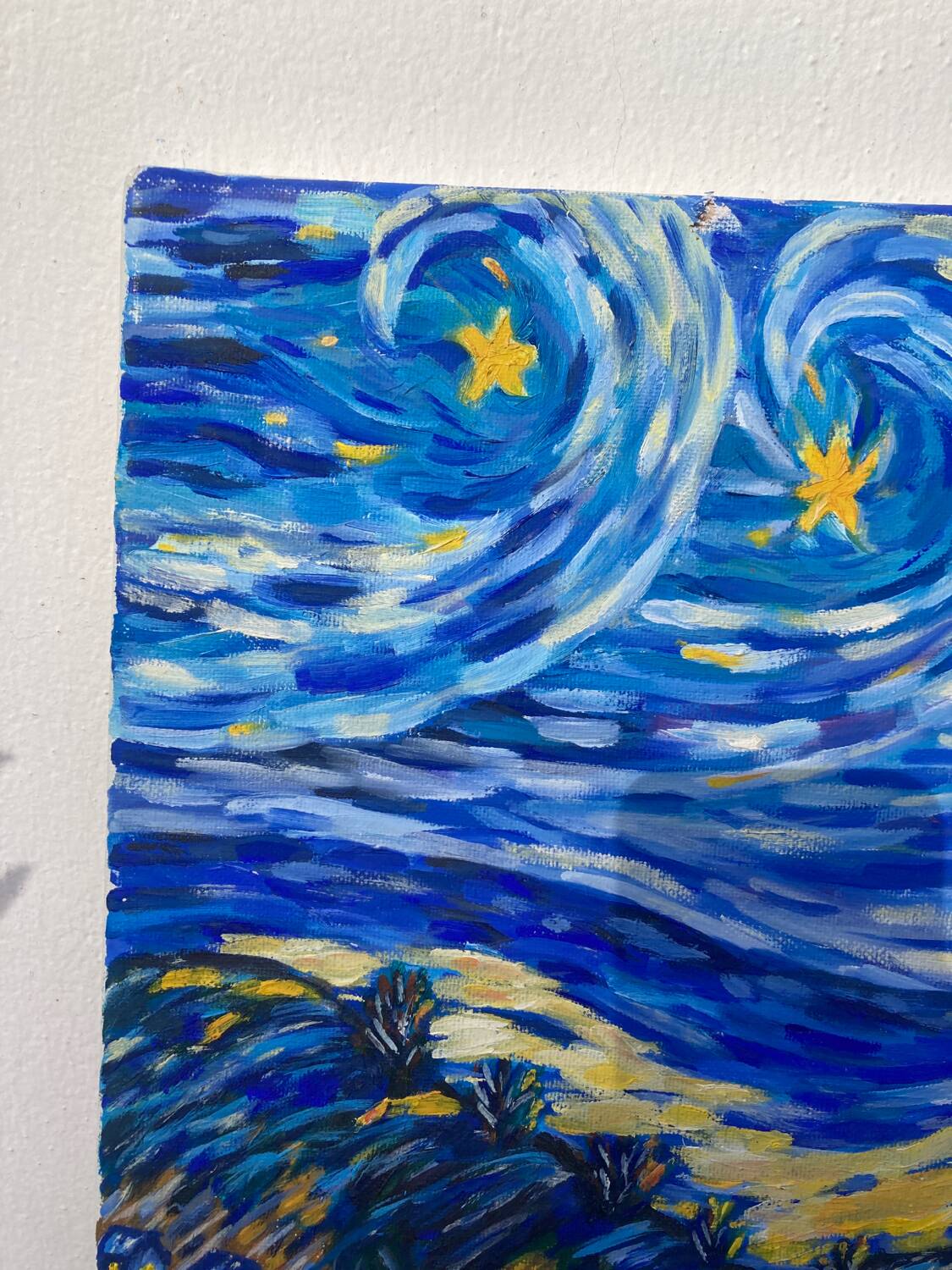Starry night landscape painting oil on canvas