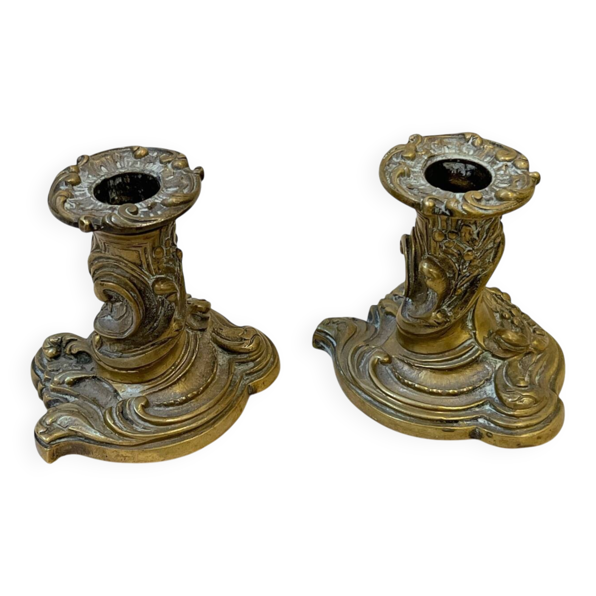 Pair of antique gilt bronze toilet candlesticks - 19th century - Louis X style
