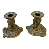 Pair of antique gilt bronze toilet candlesticks - 19th century - Louis X style