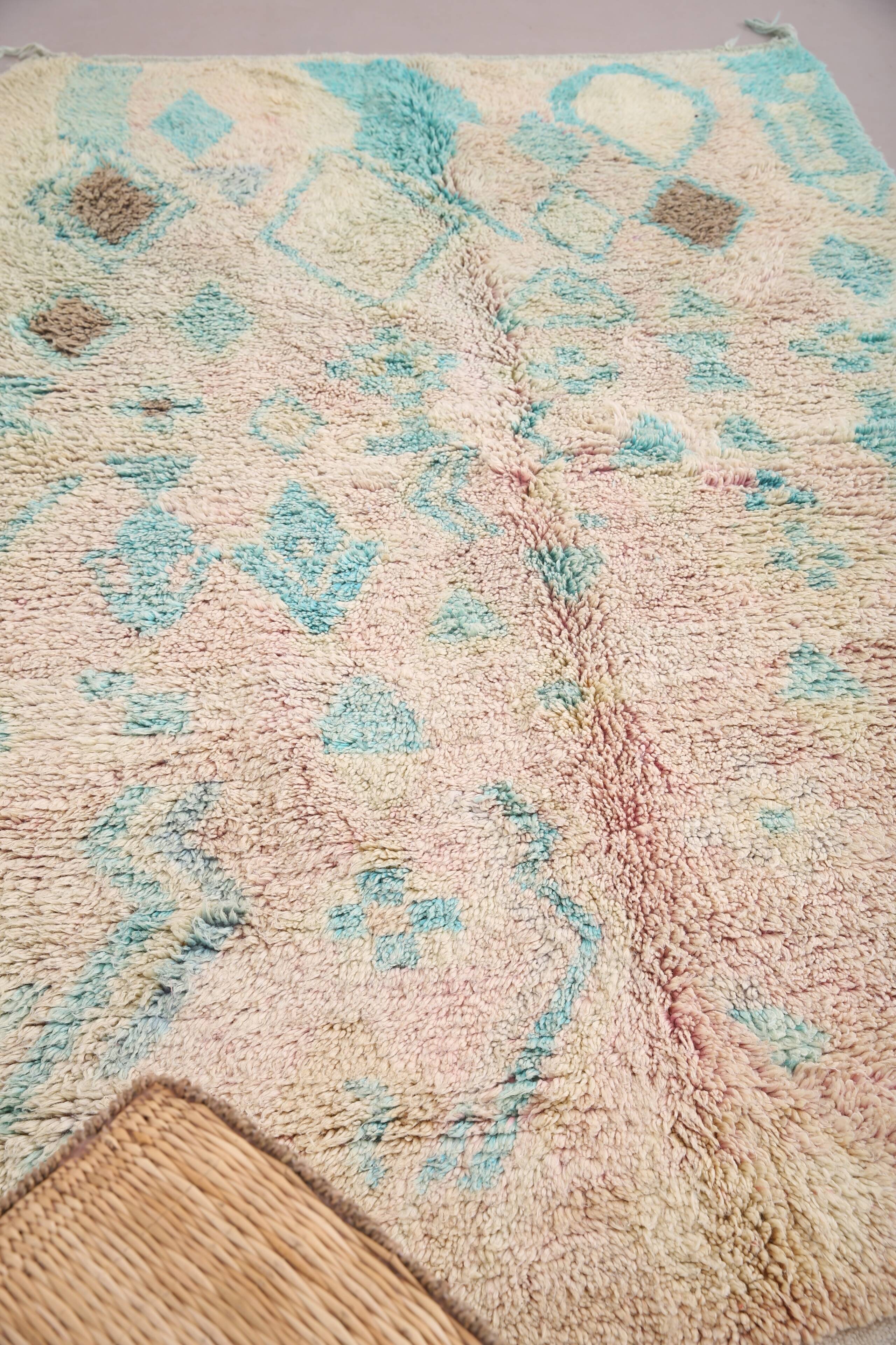 Turquoise Vintage Boujaad Rug 158 cm x 262 cm - Moroccan Wool rug Handmade