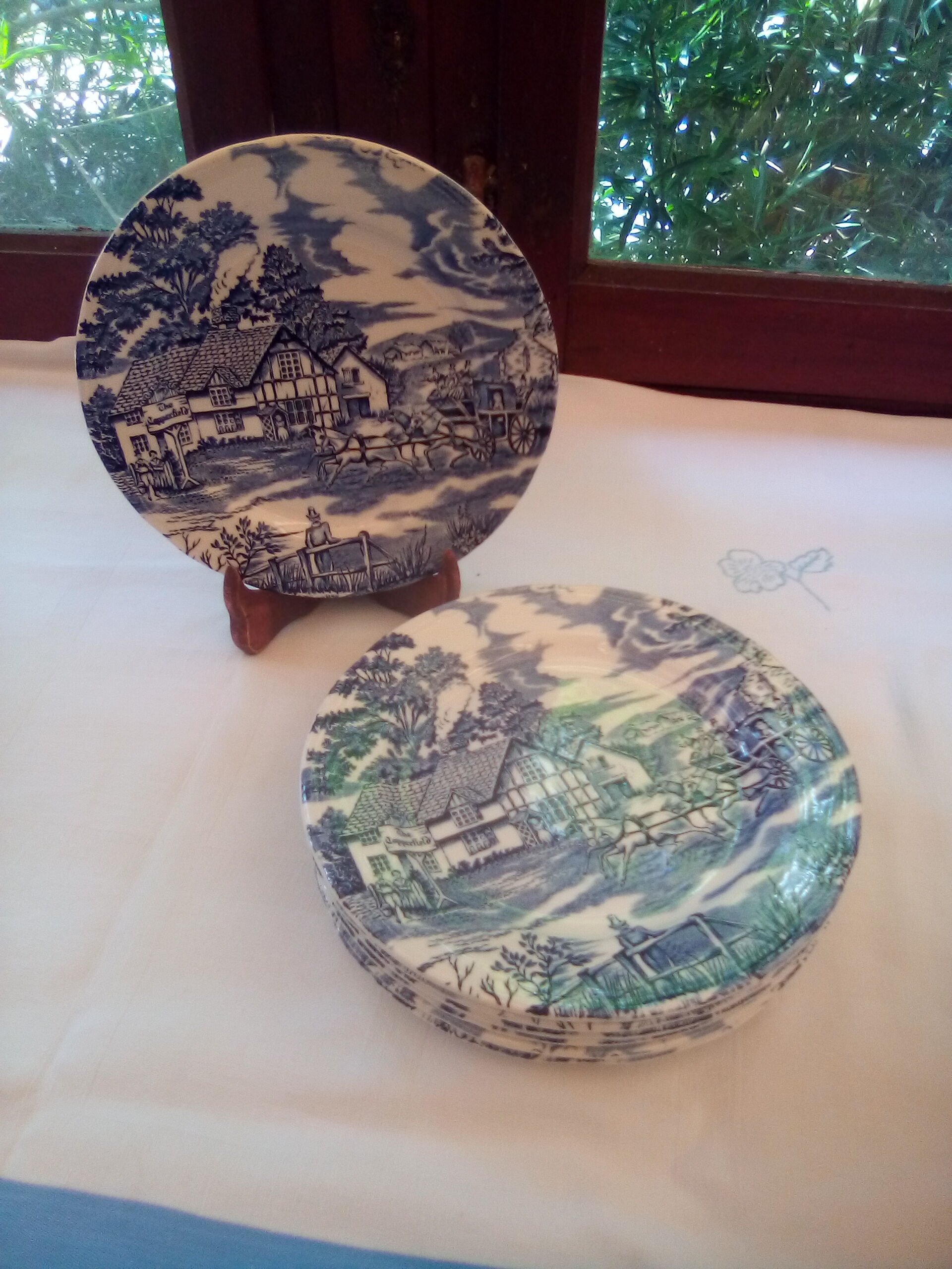7 Lunéville blue dessert plates
