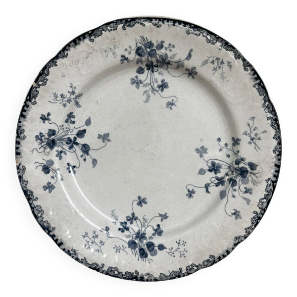 Superbe assiette ancienne Terre de Fer bleue Emile Bourgeois Paris