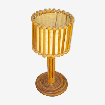 Lampe en rotin bambou années 60