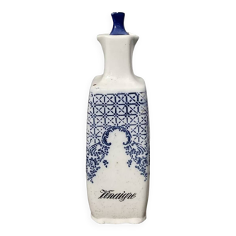 19th century vinegar bottle with blue and white decoration