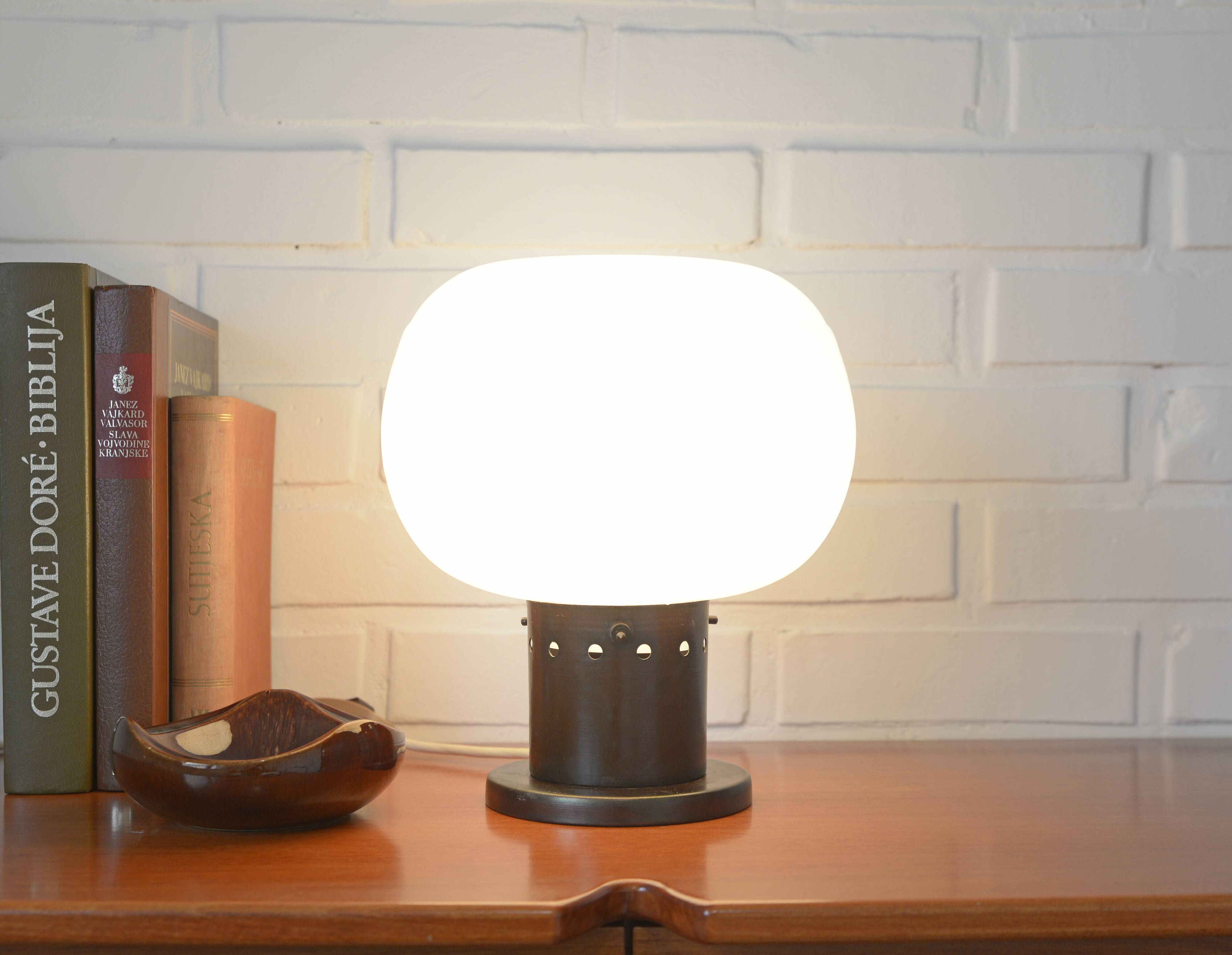 Vintage copper floor lamp brutalist mid century modern mushroom table light