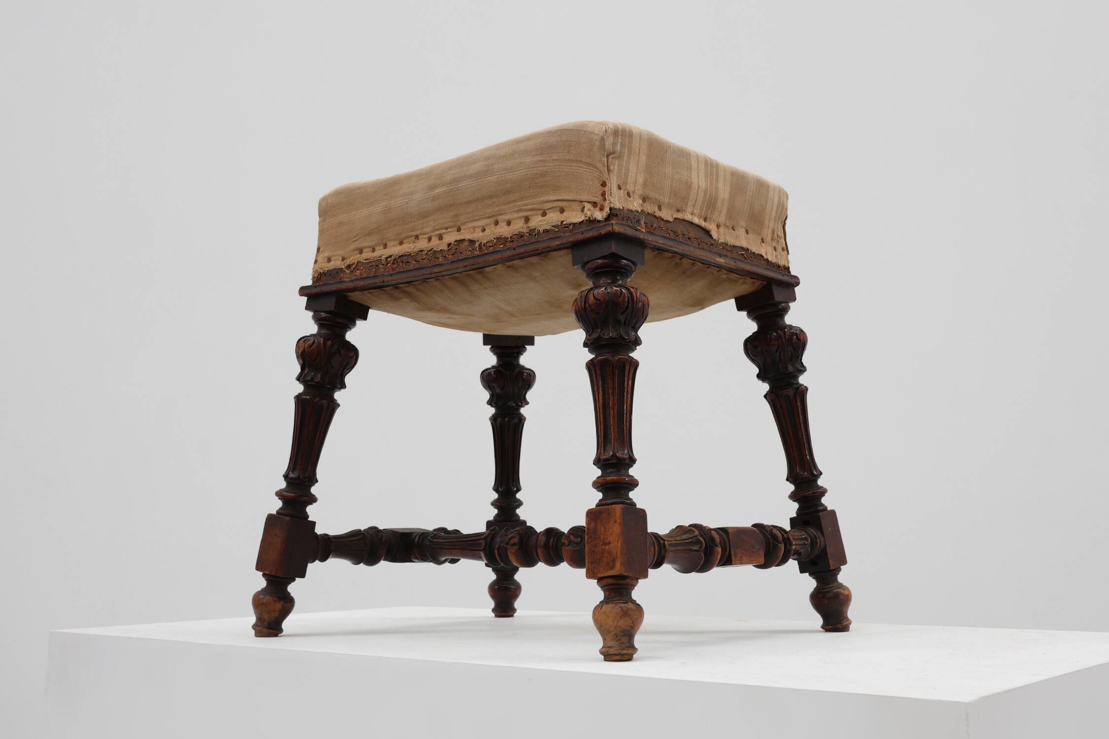 Baroque 19th century oak stool in Louis XV style, France