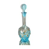Carafe à liqueur bleu turquoise et doré en verre presse moulé des années 1950