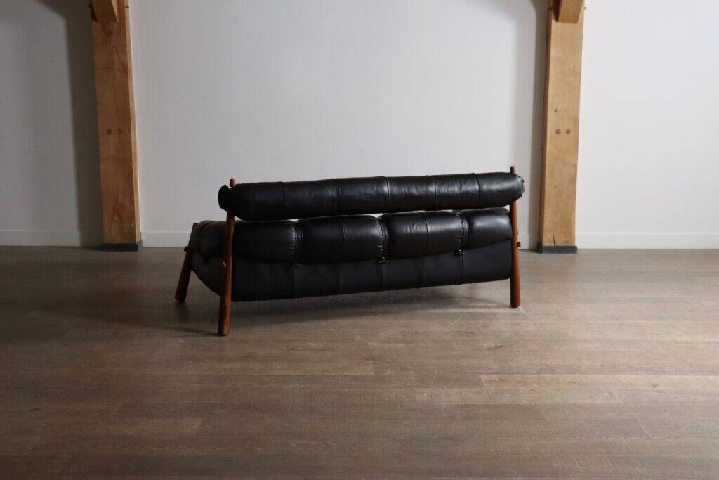 Percival Lafer MP-81 three seater sofa in black leather, Brazil 1970s