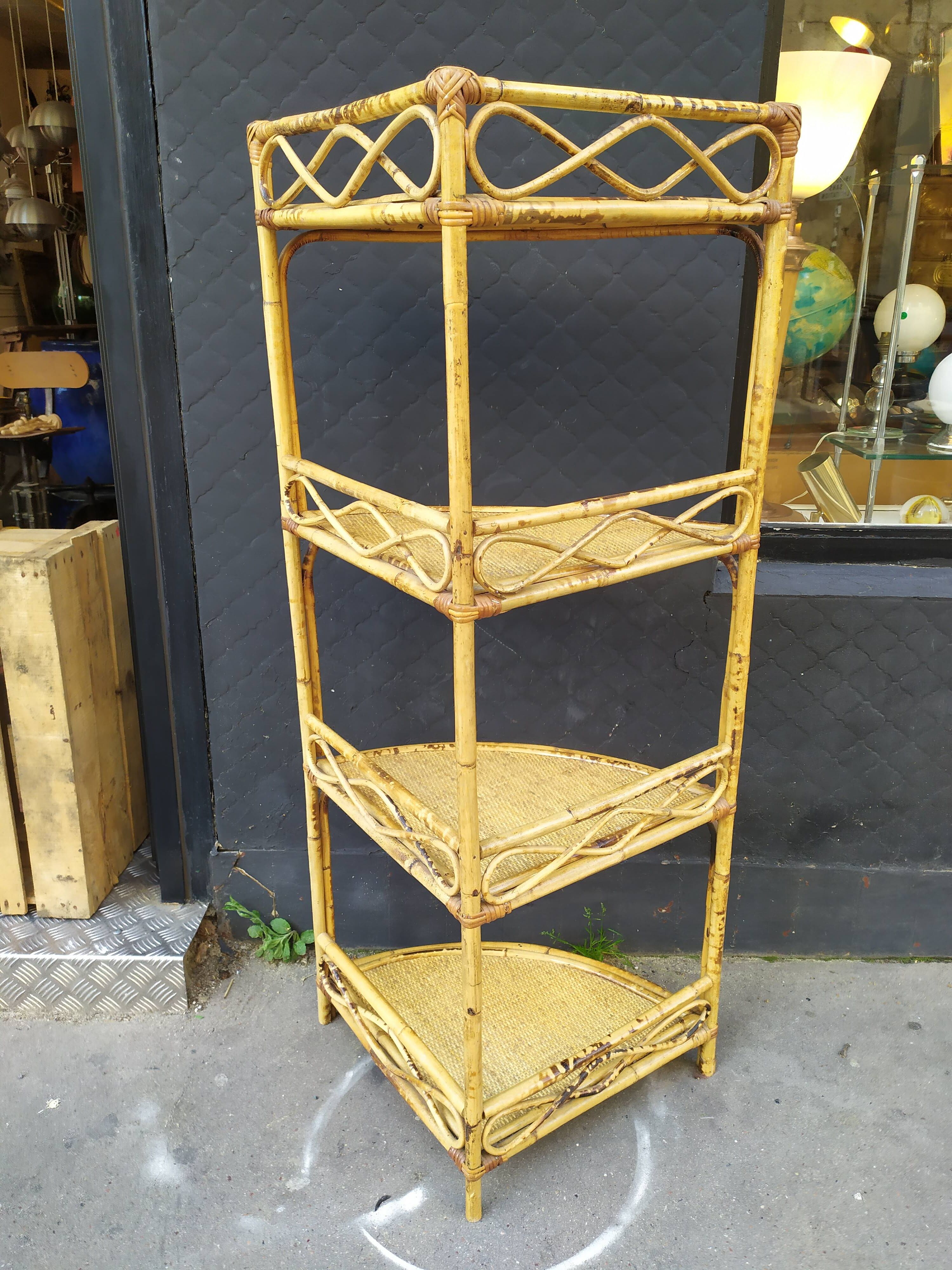 Vintage rattan corner shelf