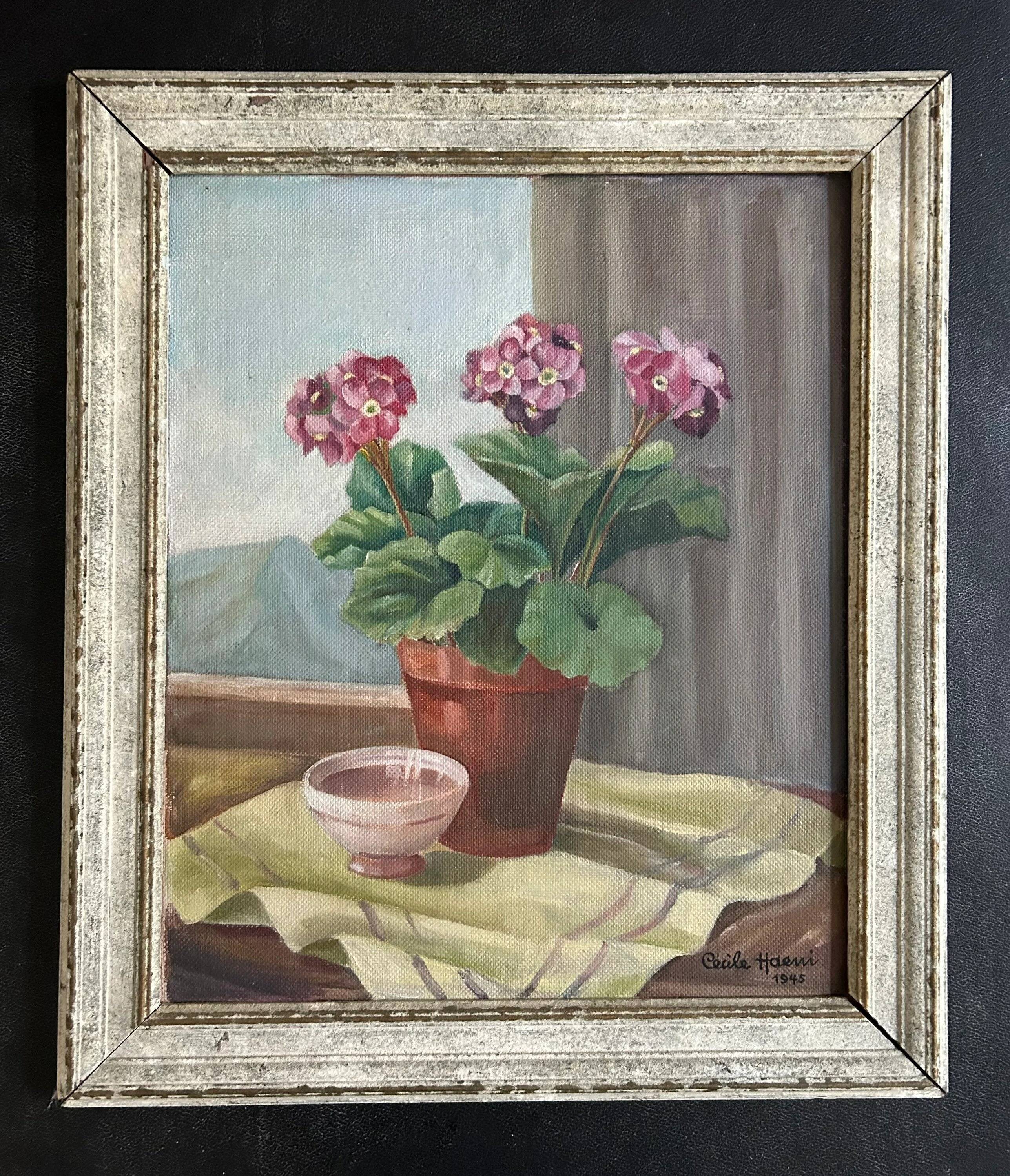 1940s Bouquet of Hydrangeas Still Life Oil Painting